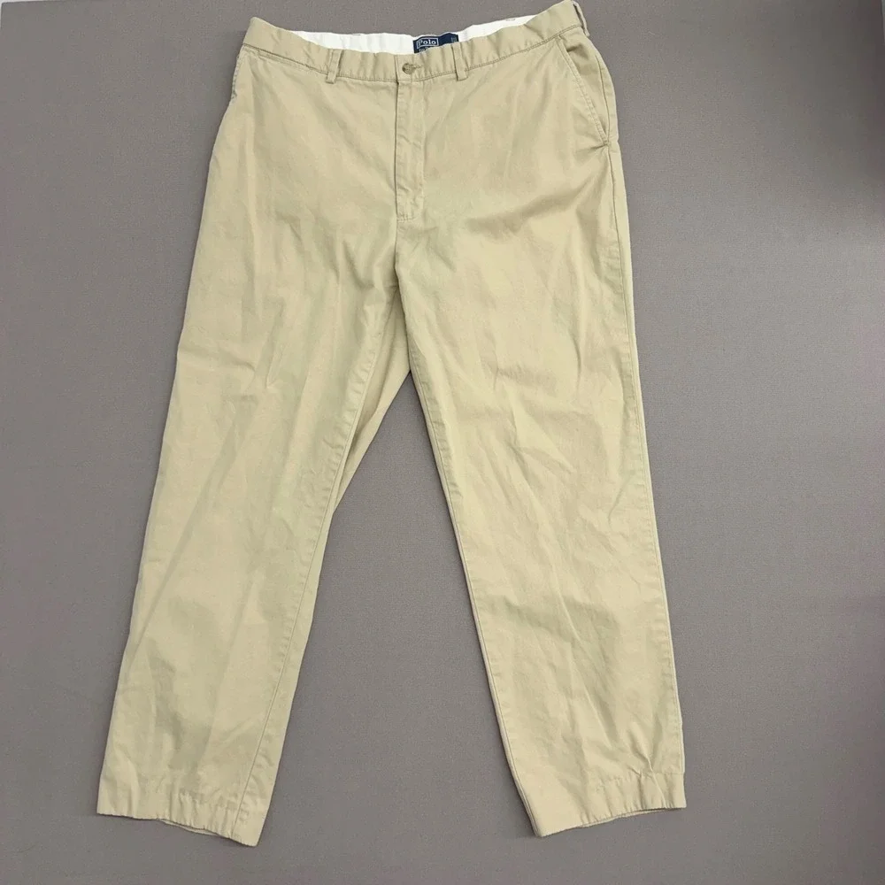 Polo Ralph Lauren Mens Khaki Chino Pants 38x32 Tan 100% Cotton Flat Front Chinos